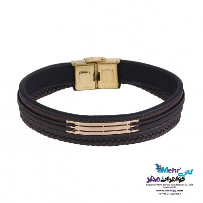 Gold and leather bracelet - geometric design-MB1707